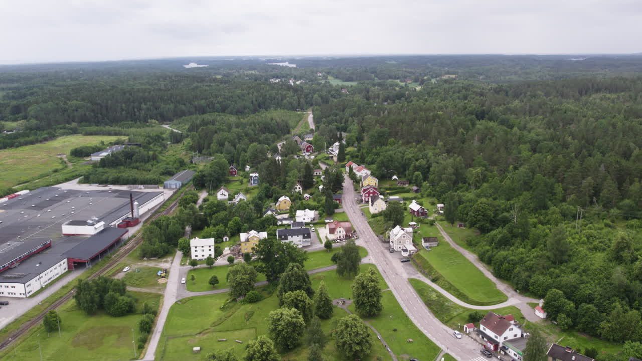 Aerial of Residential Area of Asensbruk, Dalsland, Sweden