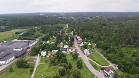 aerial of residential area of asensbruk, dalsland, sweden