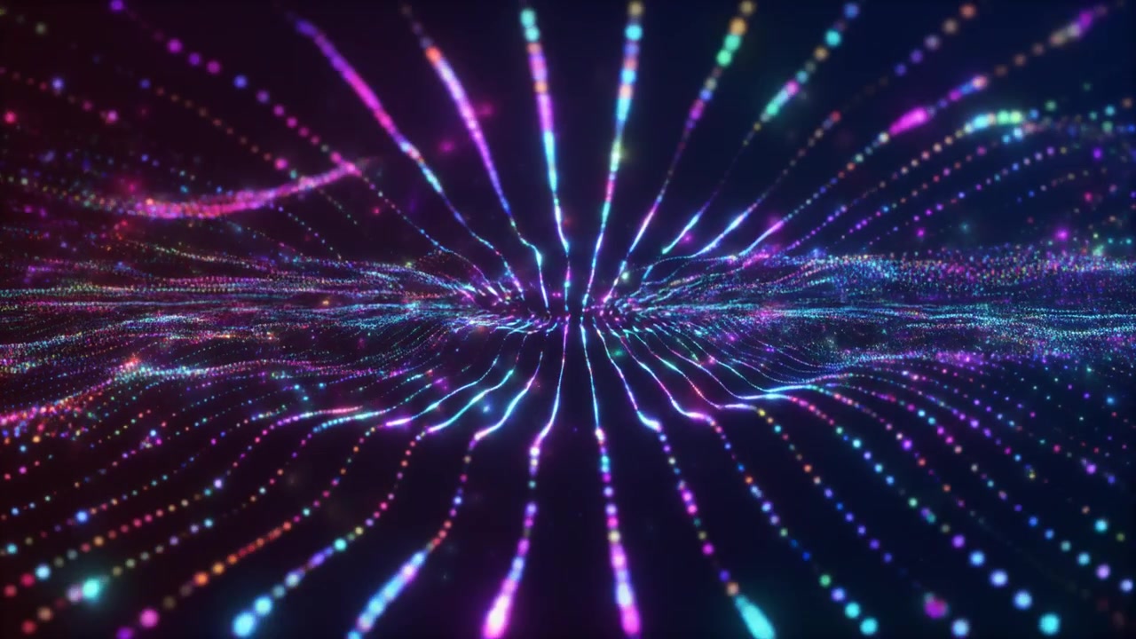 Abstract Digital Wave of Glowing Particles and Light Lines