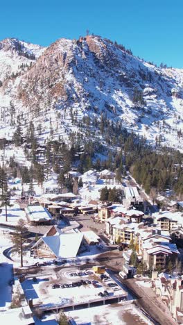 Vertical-Aerial-View,-Lake-Tahoe-Ski-Resort,-Palisades-Olympic-Village,-Drone-Shot