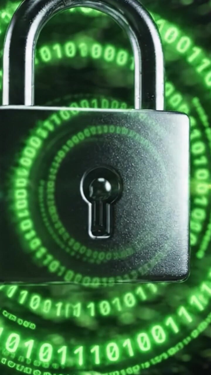 A Close-Up of a Lock Surrounded by Vibrant Green Binary Code, Representing Data Security and Cyber Protection in a Digital Environment