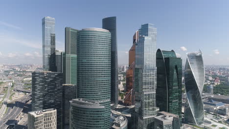 moscow cityscape, aerial view of modern skyscrapers