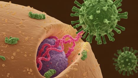 intricate interaction between a virus and a cell: visualizing the complex dynamics of infection at the cellular level with detailed microscopic imagery