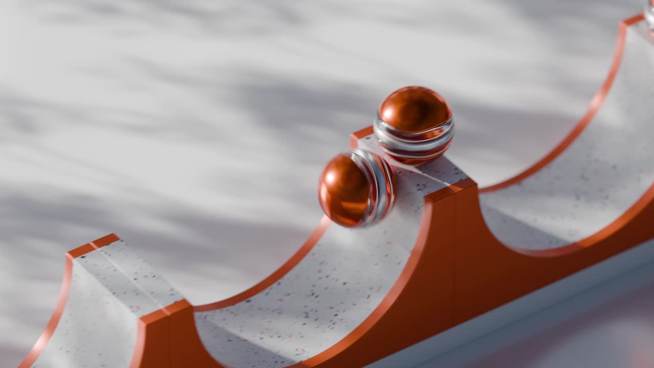 абстрактная геометрическая композиция с оранжевыми и белыми шарами