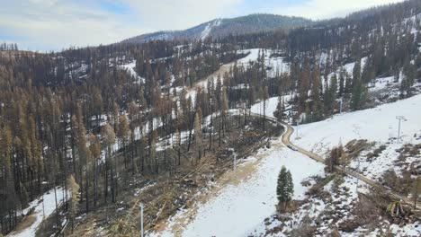 Drone-Aerial-fly-by-shot-of-a-Ski-resort-burned-in-a-Wildfire