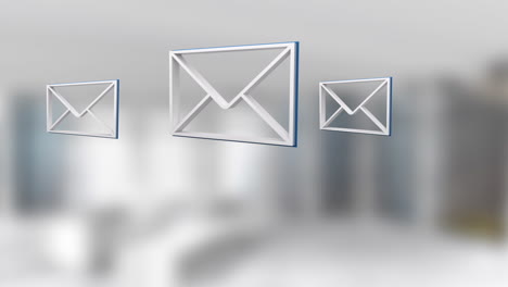 animating email icons over blurred office background