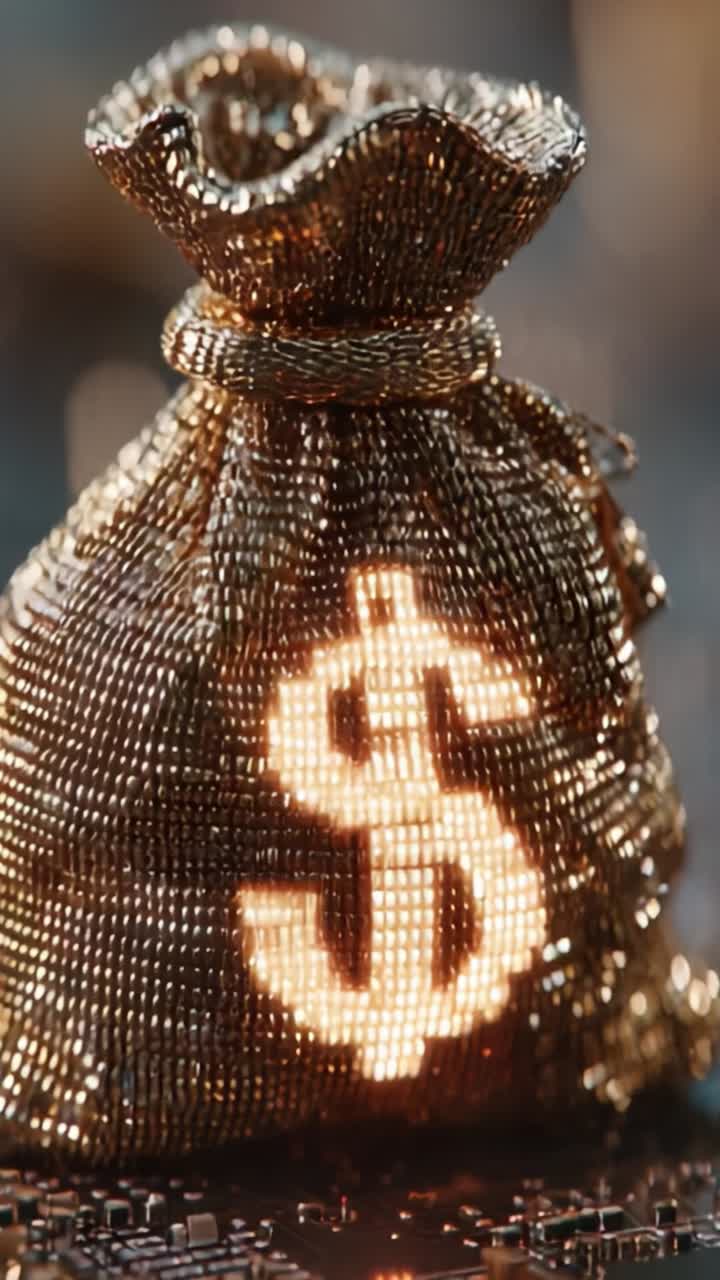 Un brillante sacco di ricchezze: la trasformazione da un simbolo del dollaro luccicante a un'elegante borsa dorata, che cattura l'essenza di prosperità e abbondanza in ogni fotogramma
