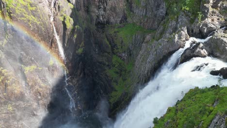 Voringfossen-Waterfall-in-Norway---Popular-Tourist-Attraction-and-Scenic-Nature-Landscape-in-Eidfjord,-Vestland---Tilting-Down