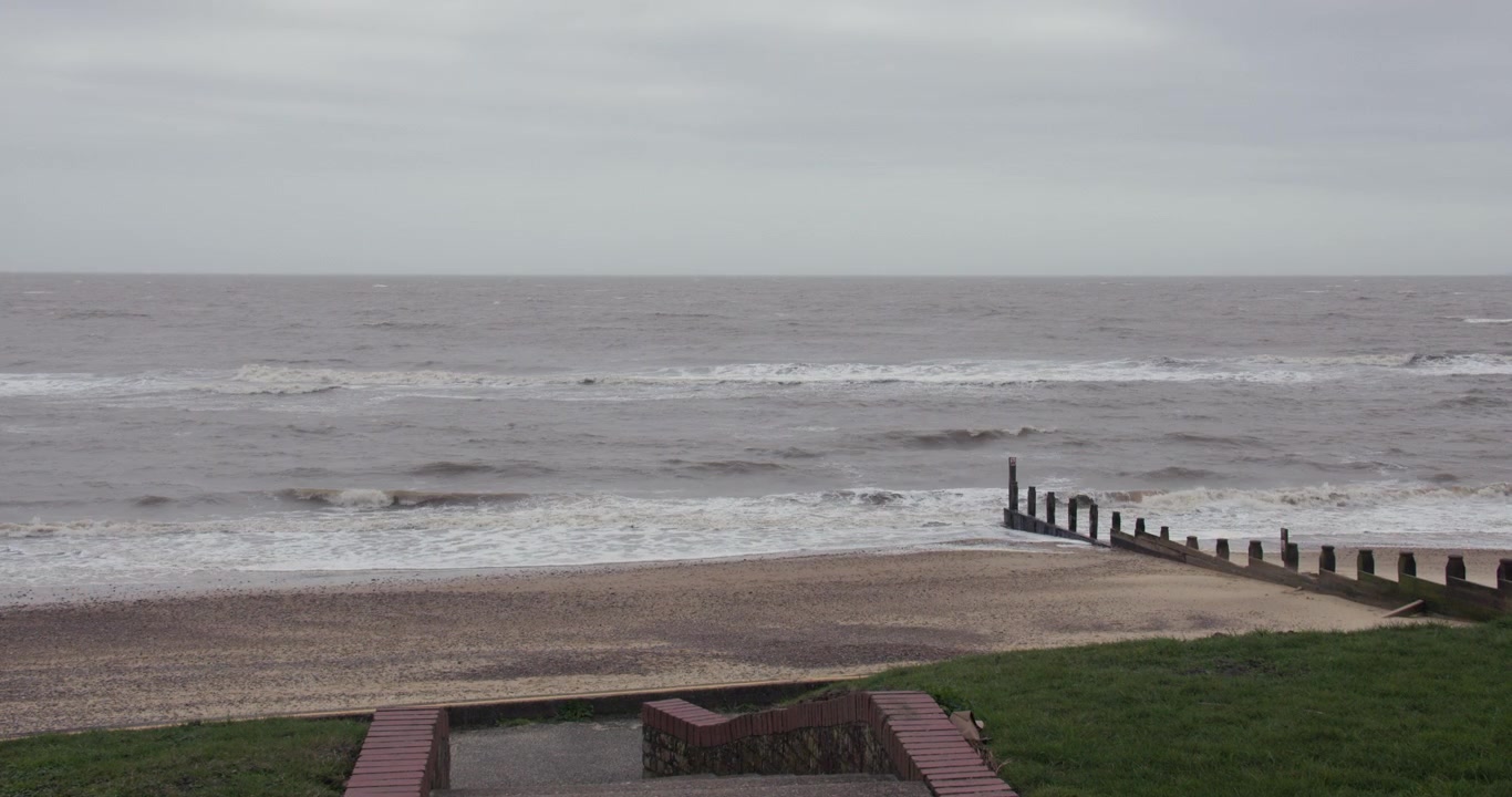Shot of the beach and sea at Southwold on a rough Stormy day