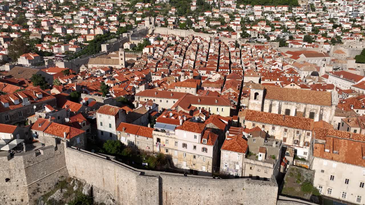 Historic Dubrovnik Or Ragusa City In Southern Dalmatia, Croatia. Aerial Drone Shot