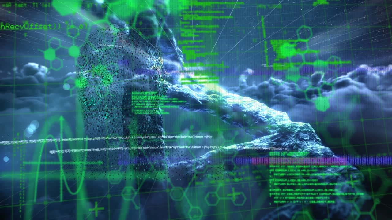 의료 데이터 처리 위에 회전하는 dna 가닥의 애니메이션