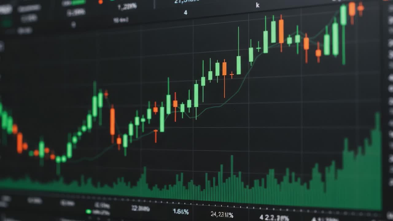 Visual Analysis of Stock Market Trends: A Graph Illustrating Rising Prices and Trading Activity Over Time with Distinct Color Indicators for Clarity