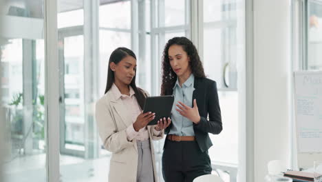 tablet, collaboration and a business team of women