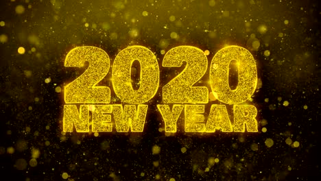 2020 new year wish text on golden glitter shine particles animation