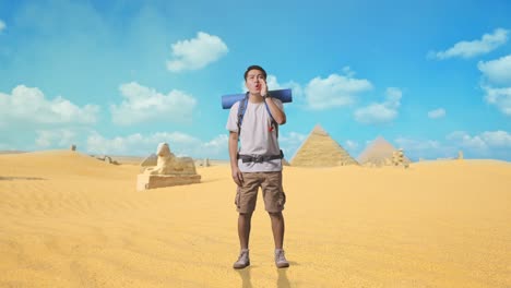 tourist shouting in the egyptian desert