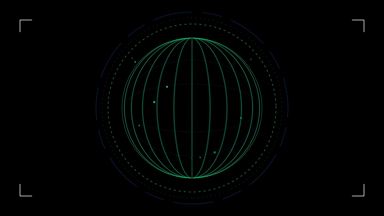 Digital Wireframe Globe Rotating with Data Points