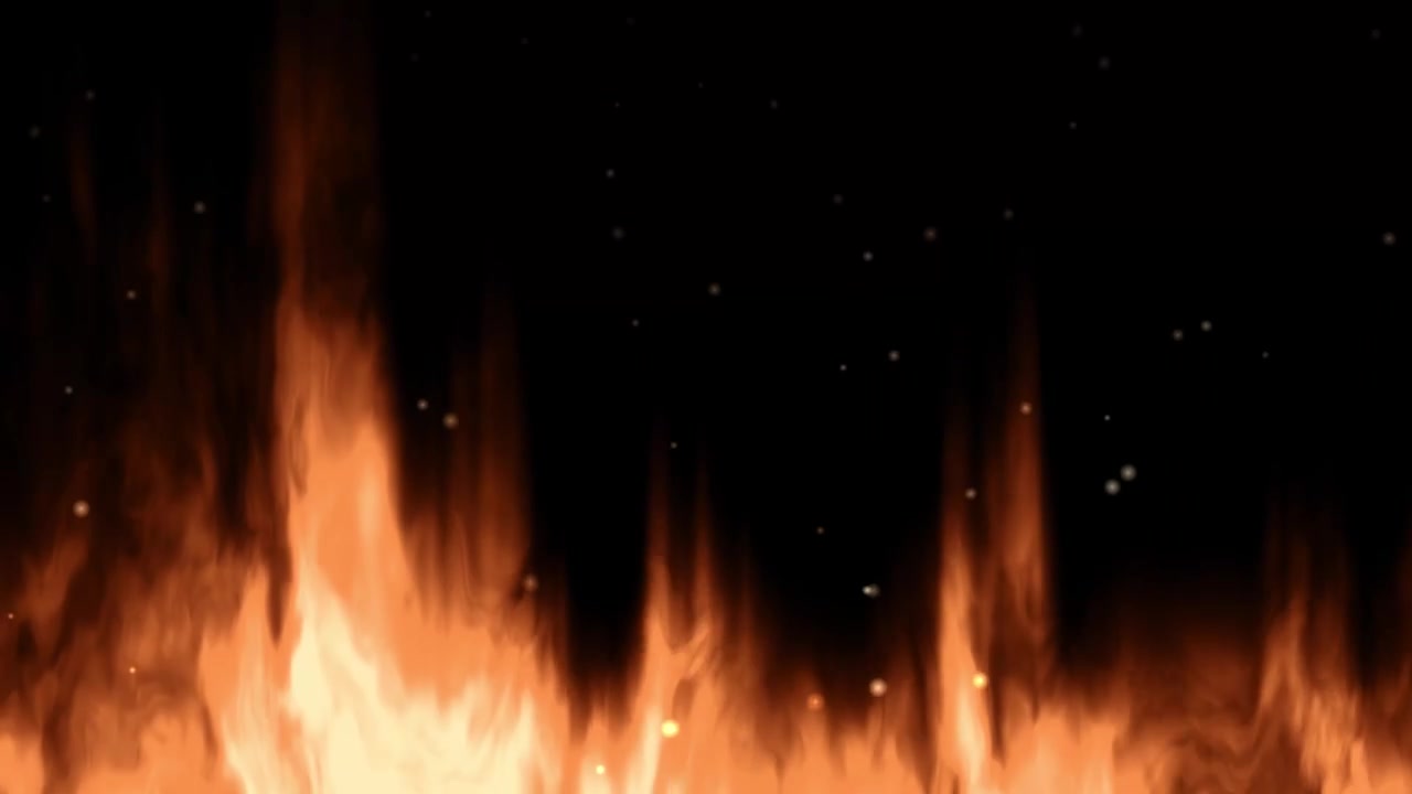 Realistiske ildflammer med svævende gløder på sort baggrund