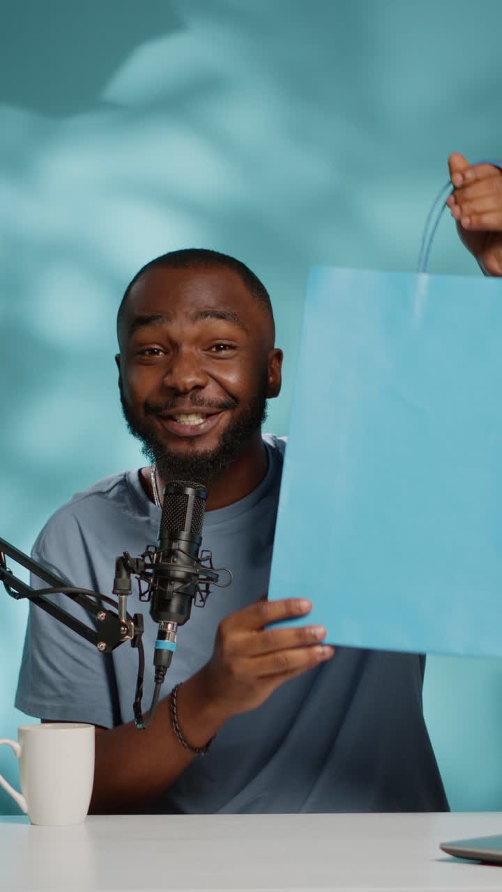 Man recording a podcast with a microphone