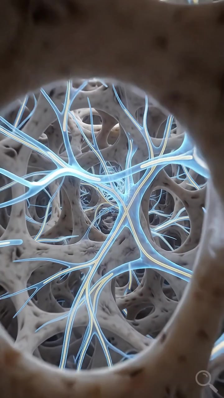 Visione Microscopica di Fibre Nervose all'Interno della Struttura Ossea Umana