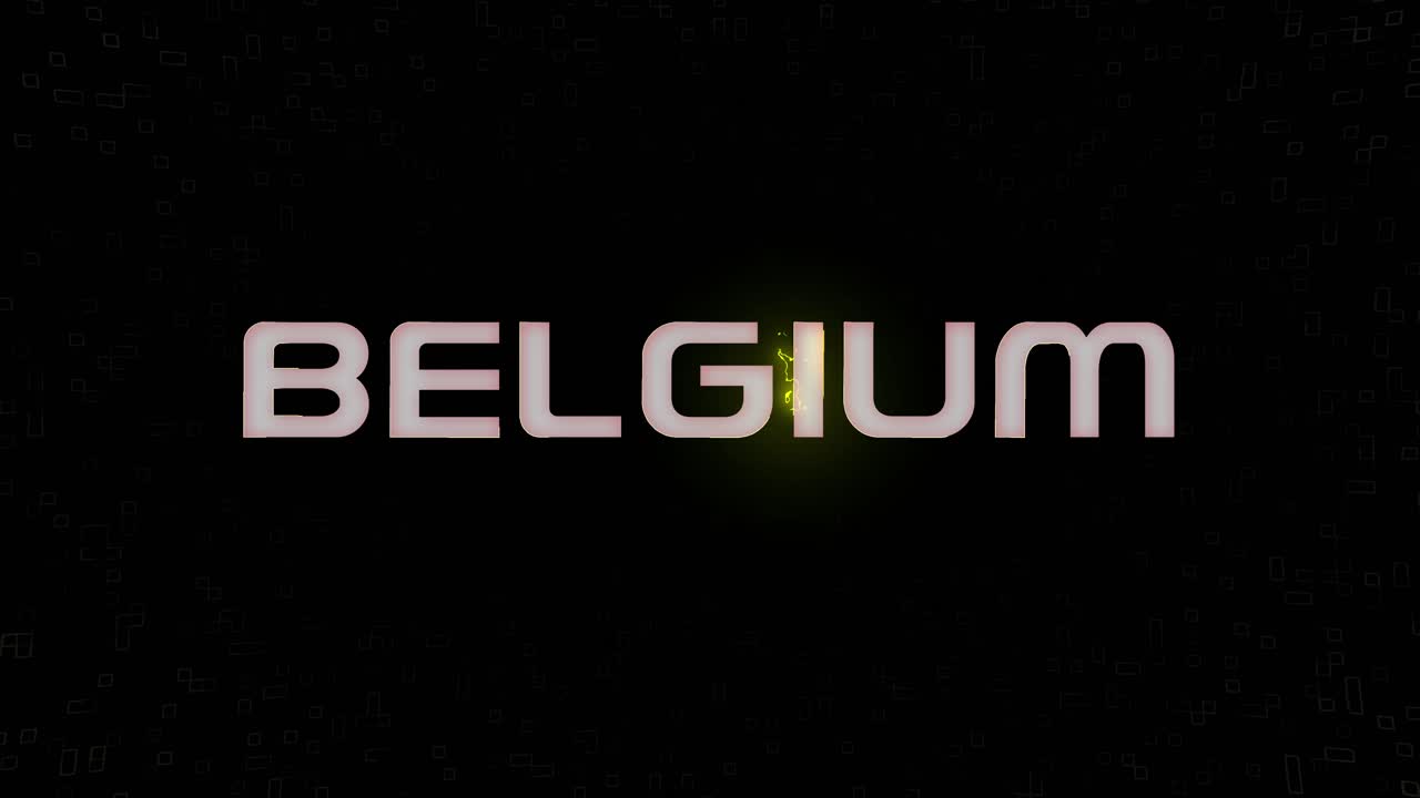 Electrified flashing BELGIUM animated graphic in white yellow and black