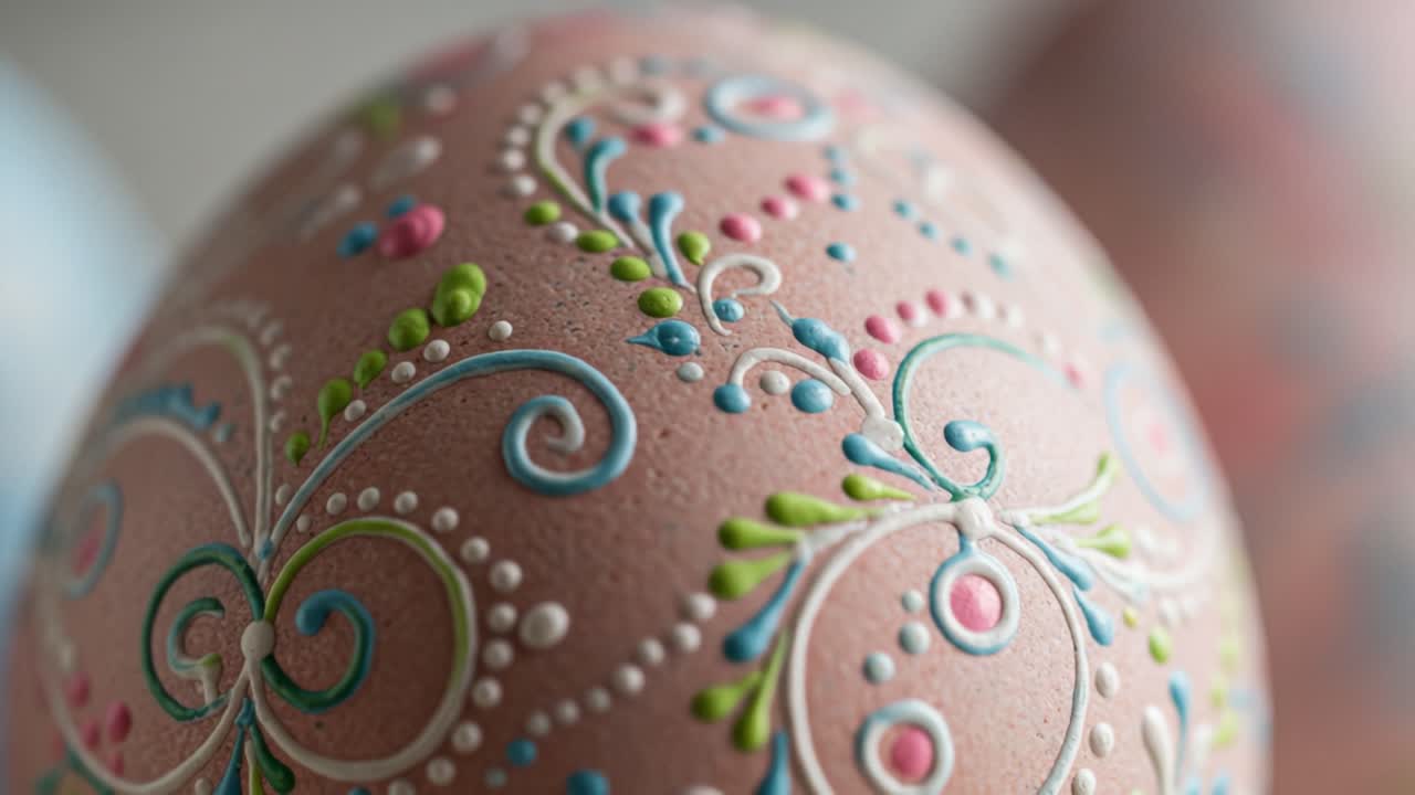 A Close-Up View of an Artistically Designed Easter Egg Showcasing Intricate Patterns and Vibrant Colors for Spring Celebrations