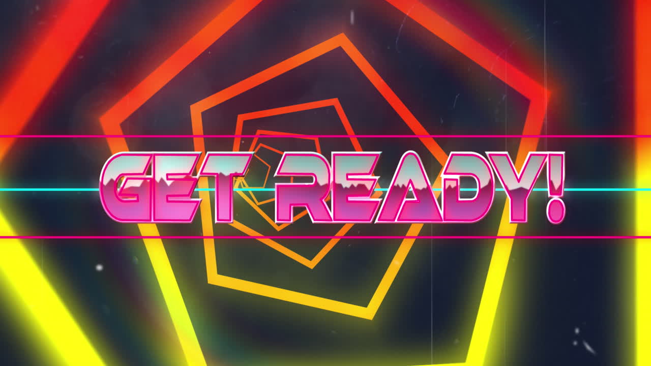 검은색 배경의 네온 모양 위에 준비된 텍스트의 애니메이션