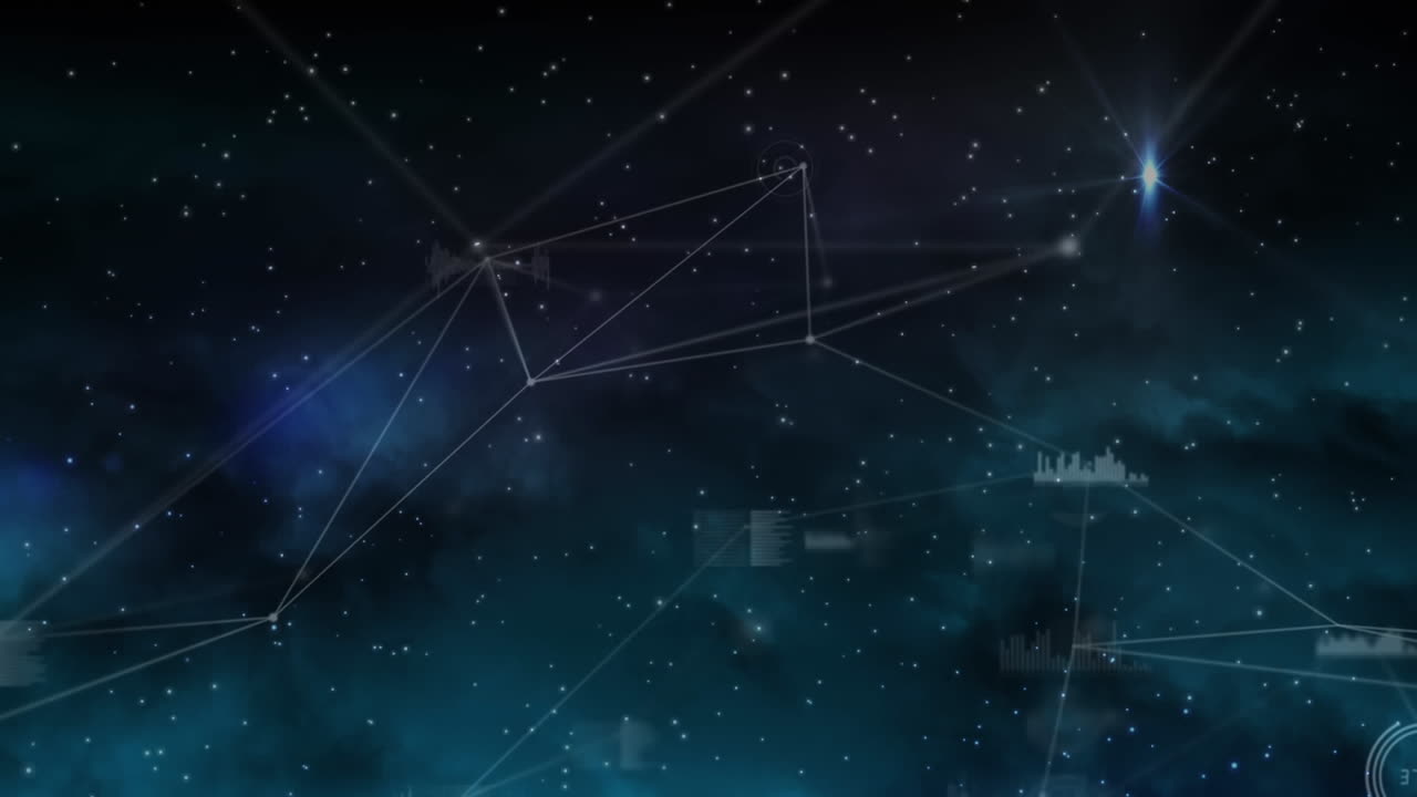 animación de estrellas a través de una red de conexiones y procesamiento de datos