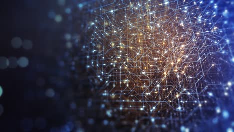 fondo tecnológico abstracto hecho de placa de circuito impreso. profundidad de efecto de campo y bokeh. conexiones a internet, computación en la nube y red neuronal, big data. renderizado en 3d, bucle sin costuras en 4k