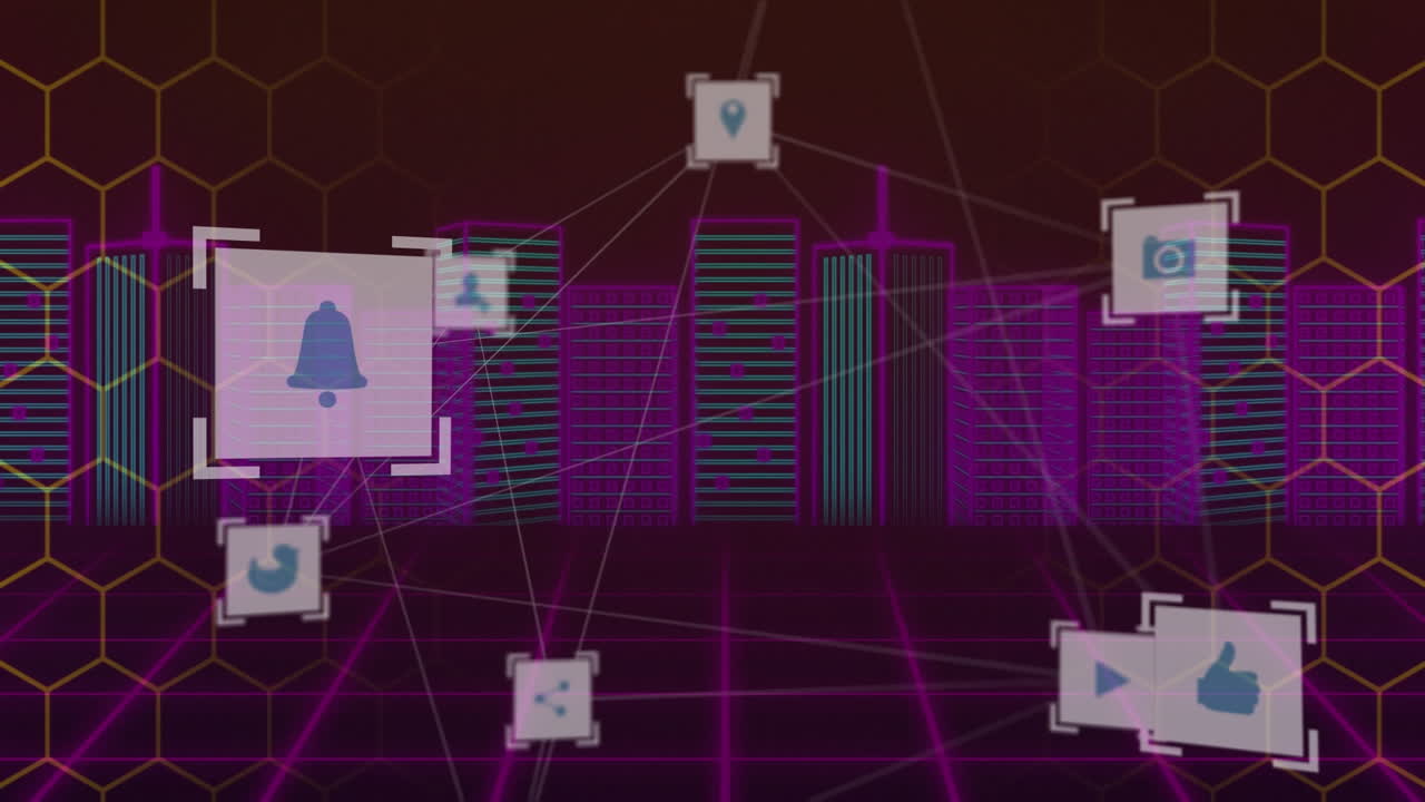 Animation af forbindelsesnetværk over digitalt bylandskab
