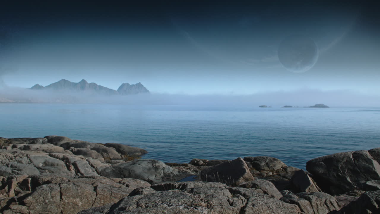 Alien Landscape with planet on the sky