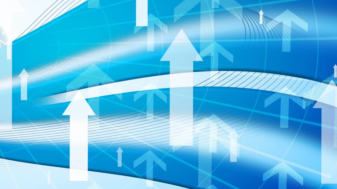 파란색 배경 위의 모양과 화살표의 애니메이션