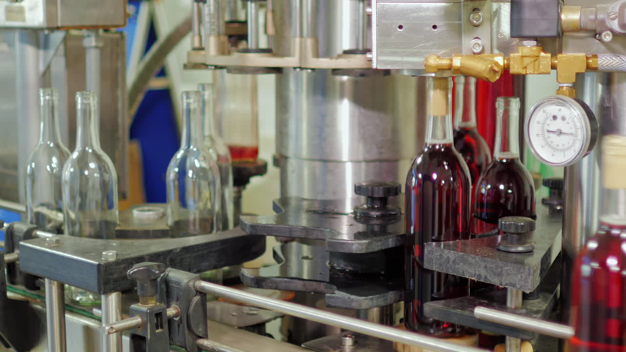 컨베이어 벨트 위를 이동하는 적포도주 병 11