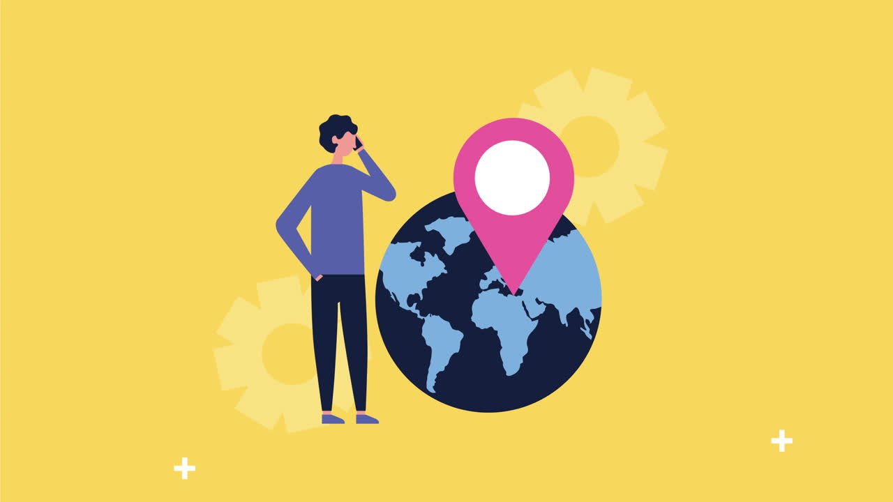 hombre con teléfono inteligente y planeta tierra redes sociales