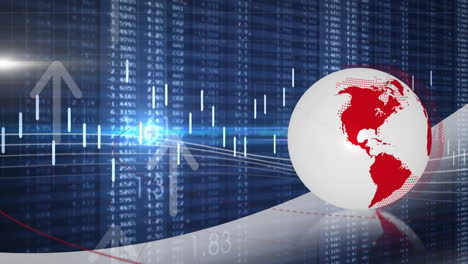 Financial-data-and-stock-market-animation-over-globe-with-red-continents