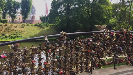 a bridge´s handrail plenty of padlocks