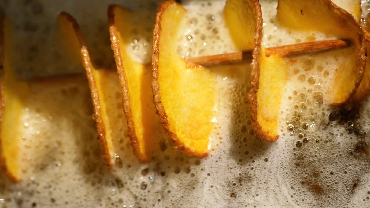 Crispy Spiral Fries Frying in Oil