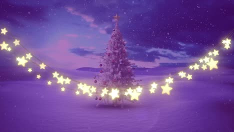 Animation-Von-Leuchtenden-Weihnachtslichterketten-Und-Weihnachtsbaum