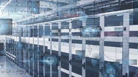 Animation-of-scopes-scanning-and-mathematical-equations-over-computer-servers