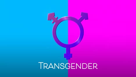 Animation-of-purple-transgender-symbol-on-blue-and-pink-background