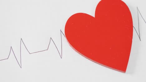 Video-of-close-up-of-heart-and-cardiograph-on-white-background