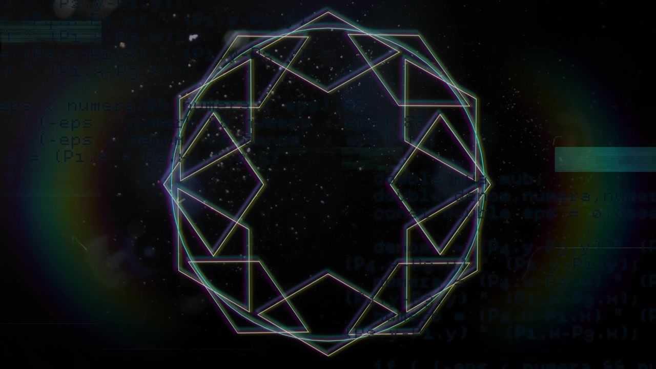 Animation of data processing and shapes on black background