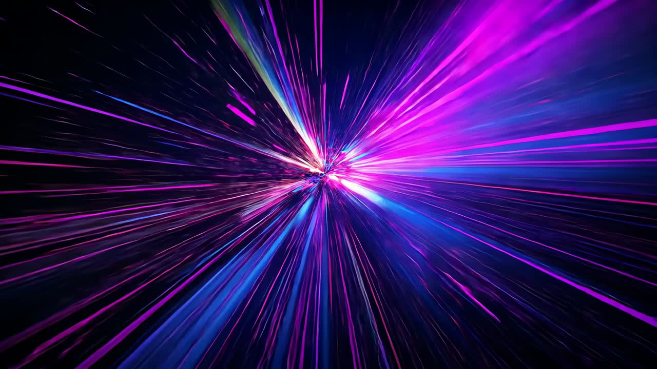Starting central light emitting pink blue purple streaks across void, creating warp-space effect