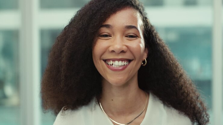 Business woman, face and laughing of a lawyer