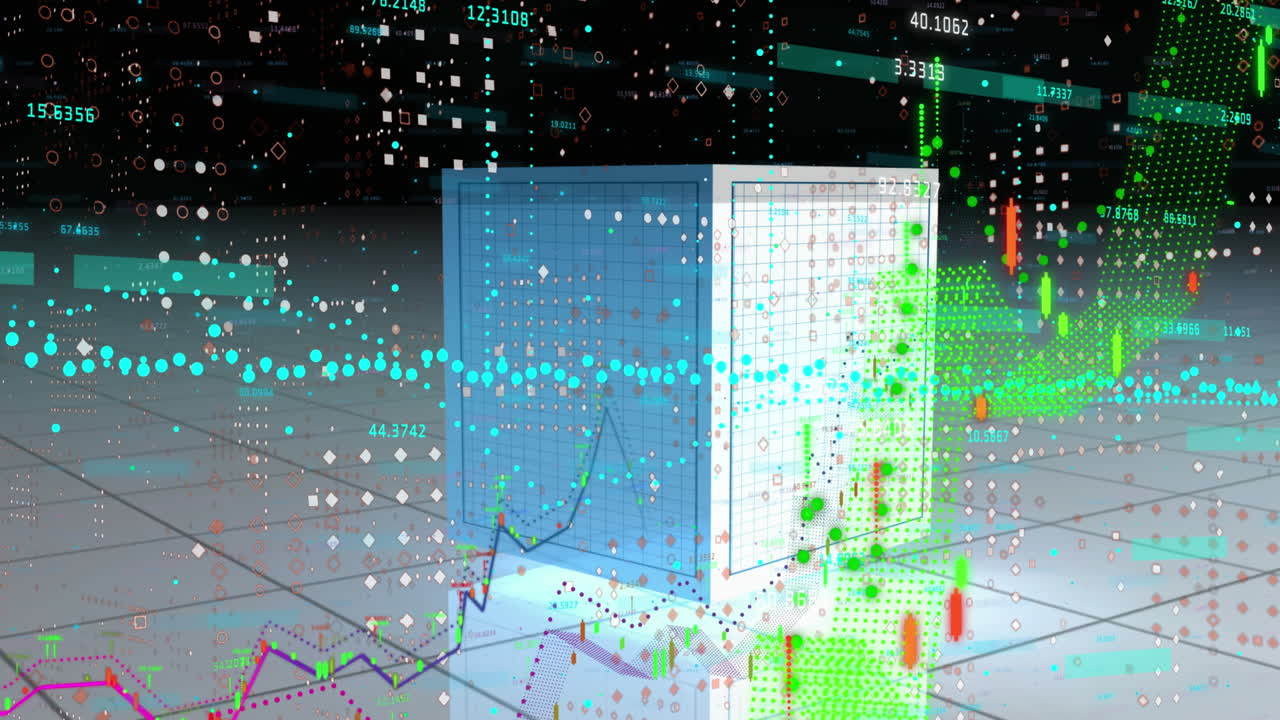 Animation of statistics and financial data processing over cube and grid