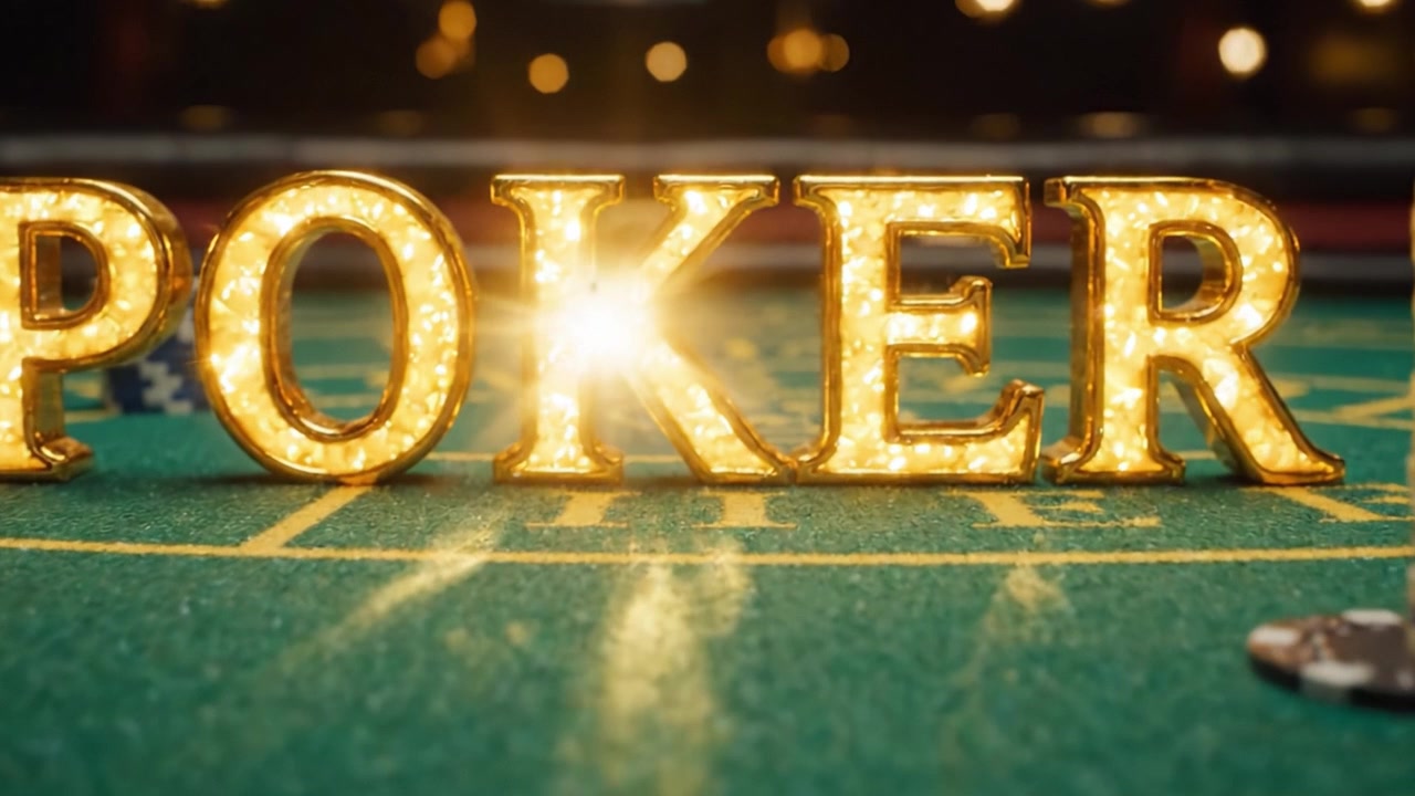 Un'atmosfera emozionante di poker con pile di fiches colorate e lettere illuminate per creare un'esperienza di casinò avvincente, catturata in due fotogrammi.