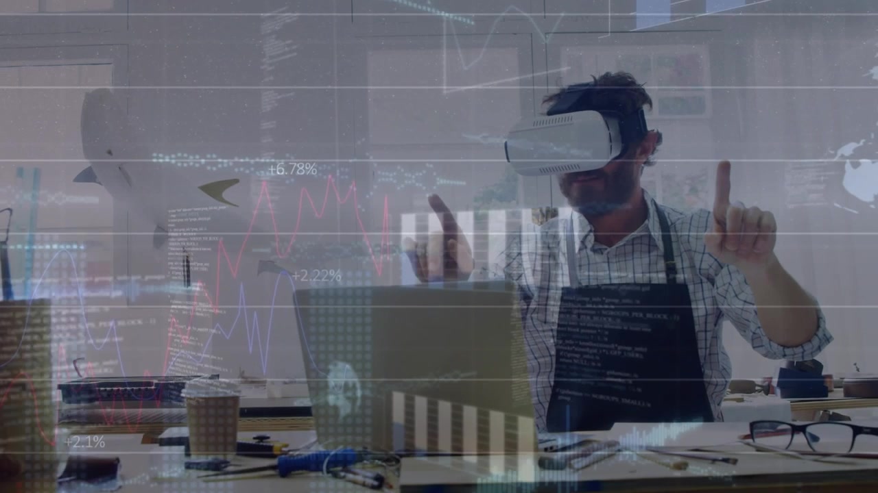 Animation of data processing over caucasian businessman