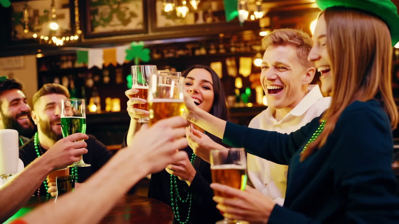 Friends Celebrating St. Patrick's Day in a Bar