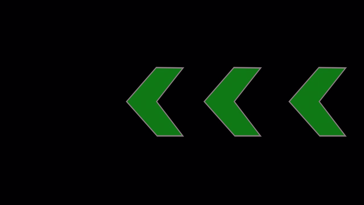 Animated Green Chevron Arrows Moving Left on Black Background