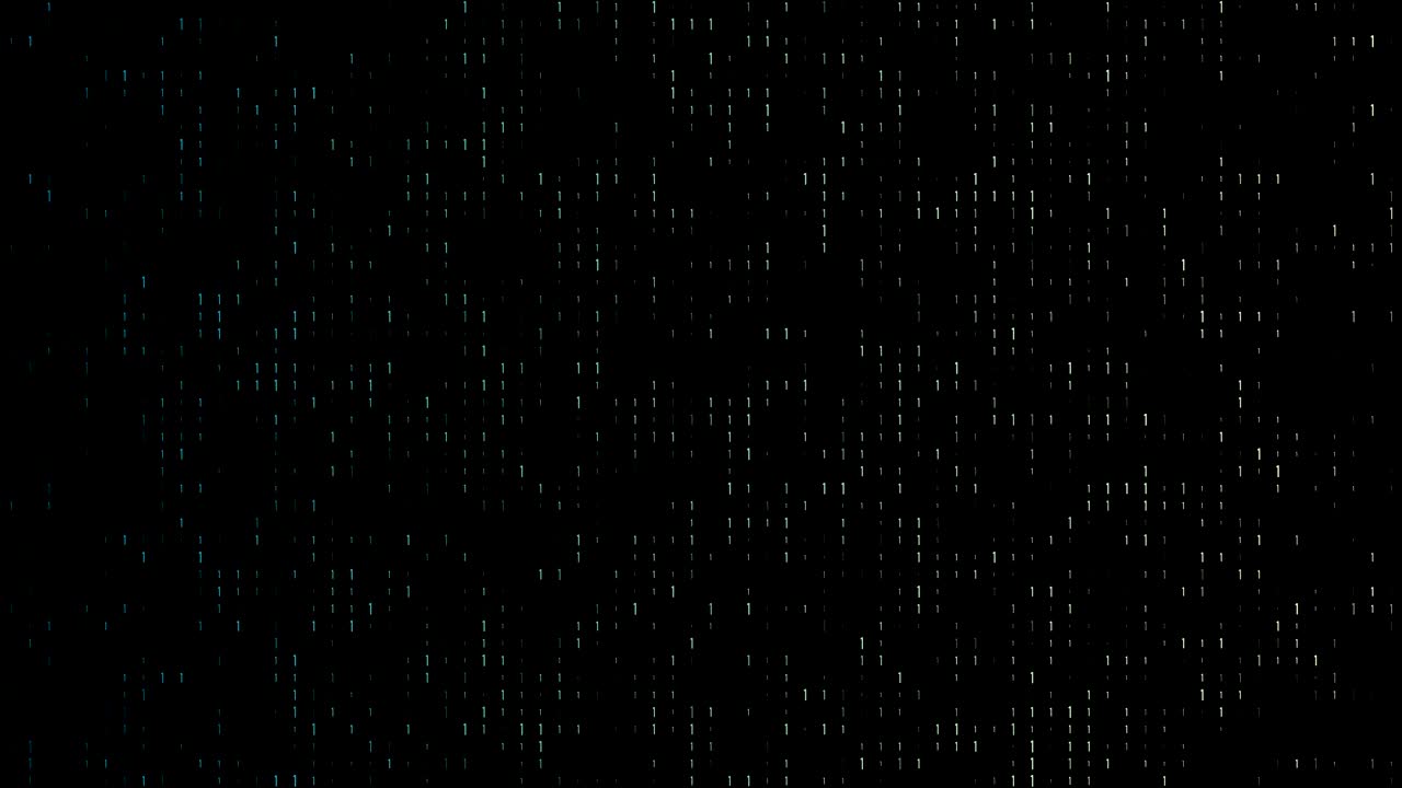 gradiente 4k, código binario colorido con muchos números uno brillando y desvaneciéndose video de fondo en bucle en una pantalla negra para mercado de valores e intercambio, datos, big data, finanzas empresariales, comunicación, internet, conceptos de realidad virtual