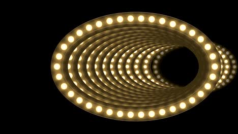 caja de bombilla incandescente de túnel marco de forma ovalada patrón móvil, estilo retro 3d ilustración de estilo virtual brillo en fondo oscuro animación de bucle sin costuras 4k, con espacio de copia